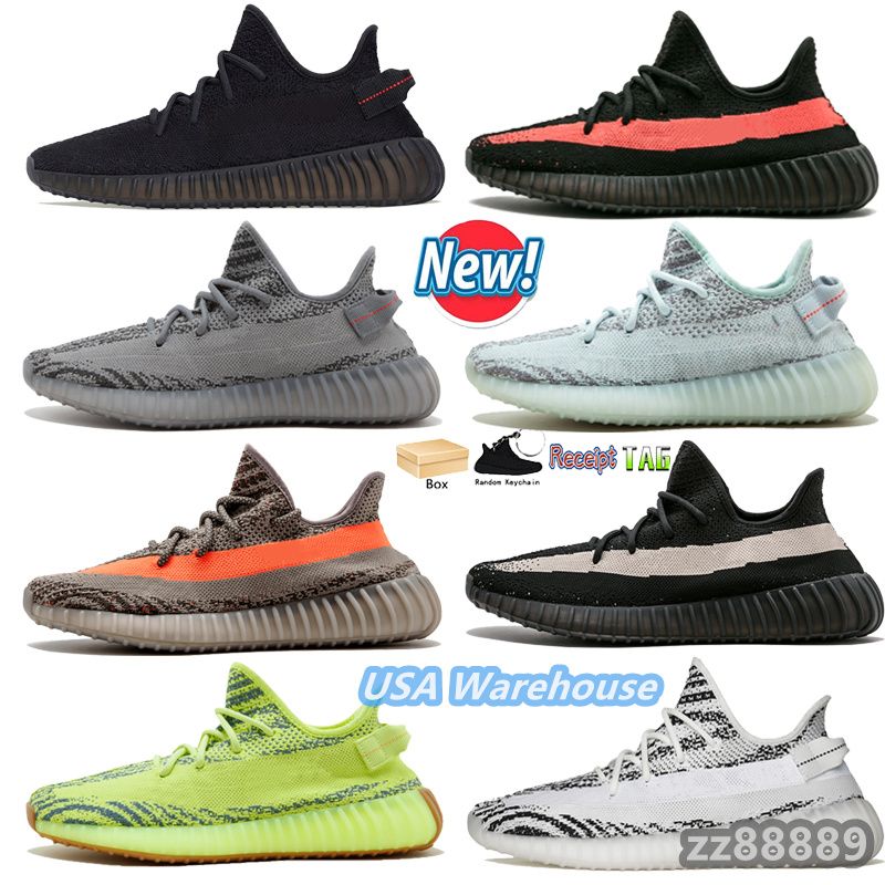 Top Quality Kanye wholesale Ash Blue Men Women Mesh Running Shoes Fast delivery from US warehouse Fashion Outdoor Sport Black Static Zebra Yeezreel Earth With Box