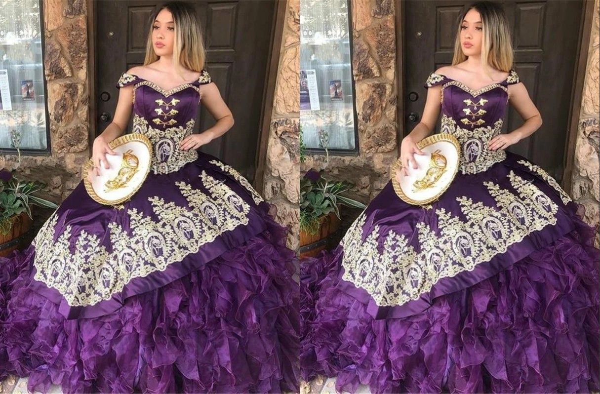 Compra Increíble Bordado De Oro Oscuro Púrpura 2022 Mexicano Quinceañera  Vestidos De Fiesta Charro De Hombro Vestido De Bola Dulce 16 Vestido  Vestidos 15 Ano Barato | Entrega Rápida Y Calidad | Es.Dhgate