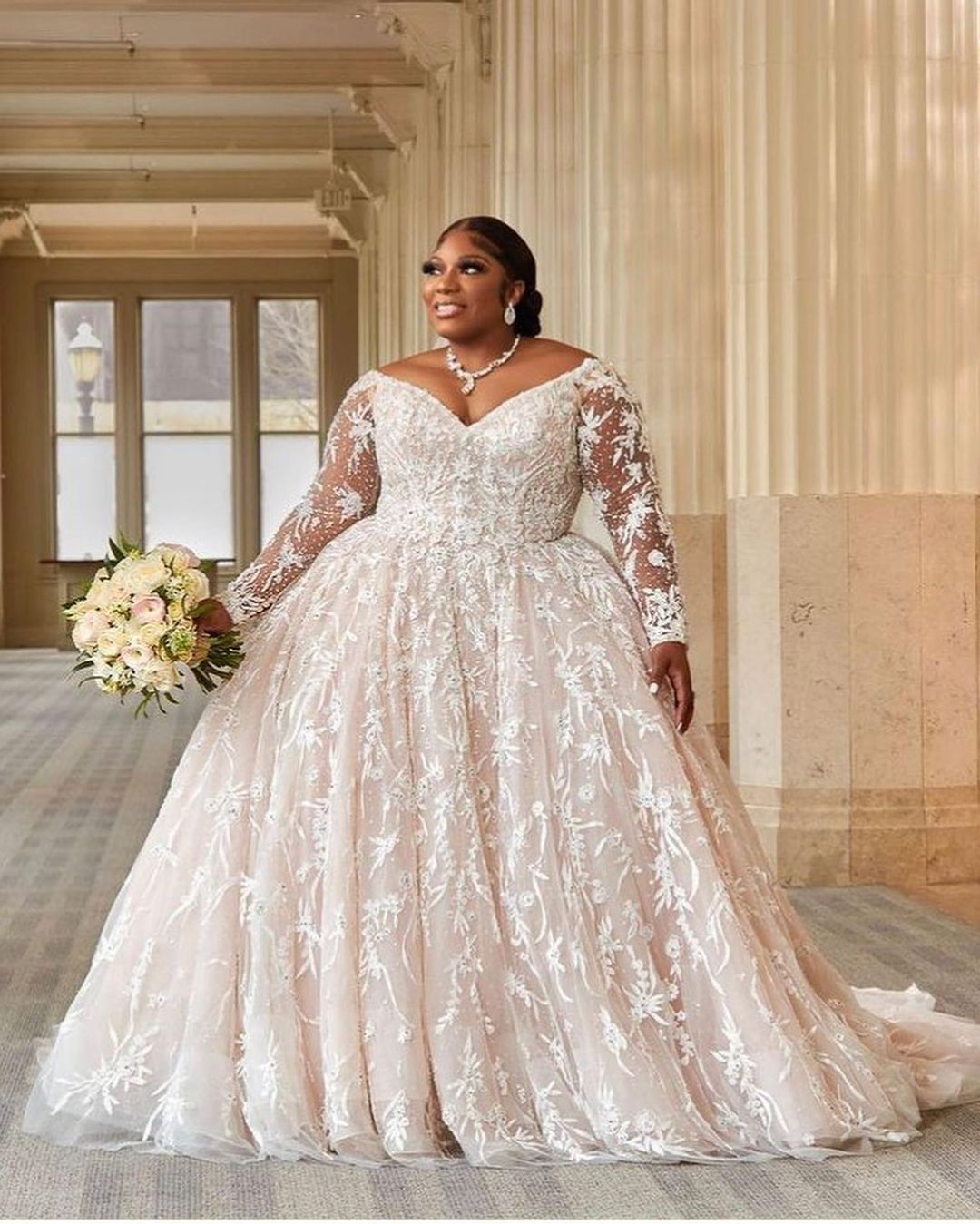going to decide bilayer among Plus Size Wedding Dresses Luxury Ebi Aso Long Sleeve Luxury Full Lace  Applique African Arabic Princess