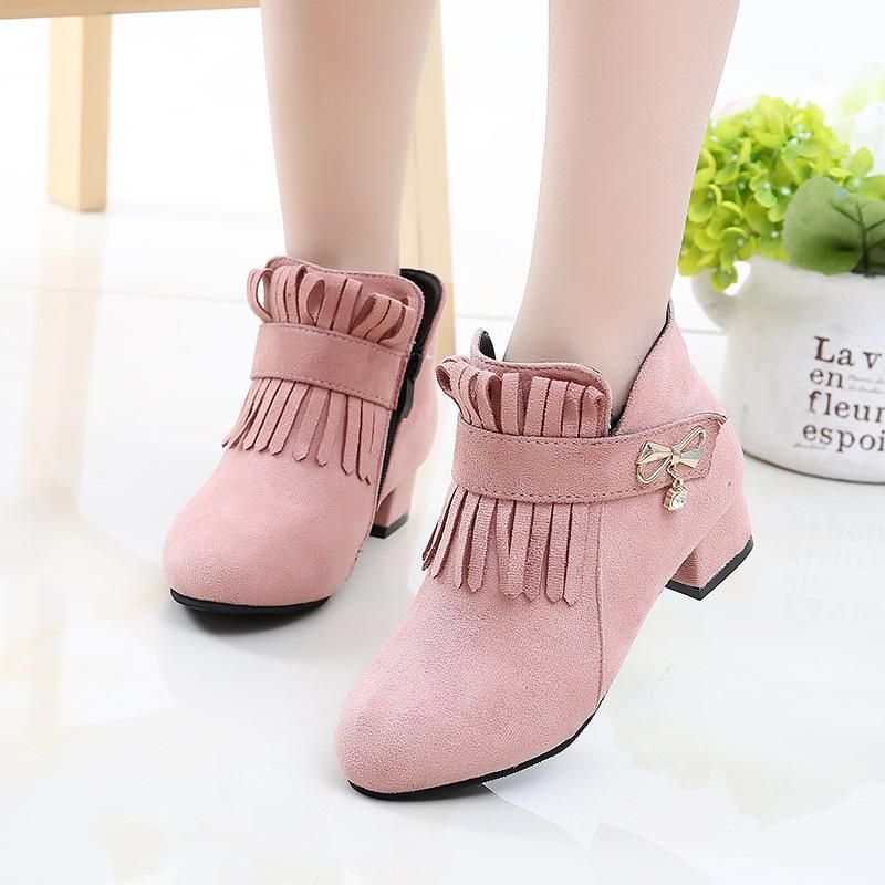 Fashion Fringe High Heel Children Shoes For Girls Winter Leather Boots Kids Bow Snow Boots Autumn 4 5 6 7 8 9 10 11 12 Year Old From Sansejinba 21 16 Dhgate Israel
