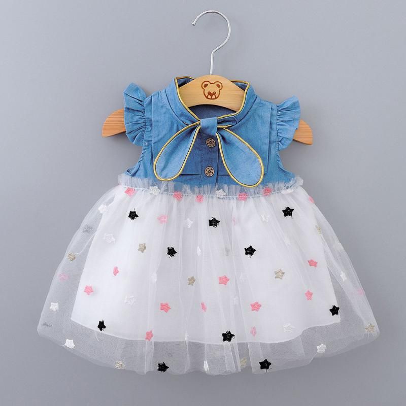 Infant Baby Girls Dresses Clothes Toddler Children Girl Polka Dot Denim Dress 