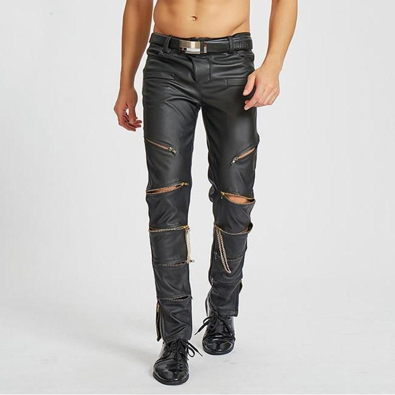 Acquistare Pantaloni Da Uomo Elegante Con Cerniera In Pelle Con Cerniera  Slim PU Moto Club Punk Rock Pantaloni Lunghi Pantaloni Vita Sexy Pantaloni  Da Uomo Pannelli Da Uomo Economico | Consegna Veloce