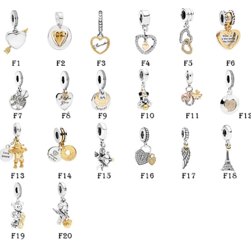 Nuevo 925 Sterling Silver Fit Charms Bracelets Love Heart Flecha Familia Ángel Ala Cupido Oro