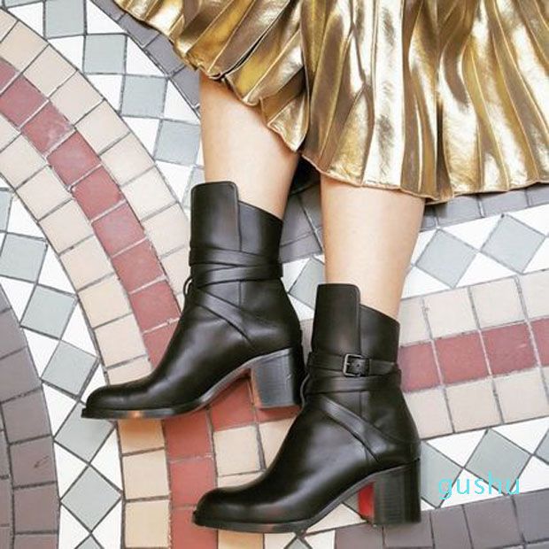 Compre Botas De Vestir Para Mujer Zapatos De Fondo Rojo Zapato De Golpe  Negro Piel De Becerro Negro Tacones Grueso Tacones De Lujo Para Mujer Diseña  Plataforma Bomba A 60,32 € Del