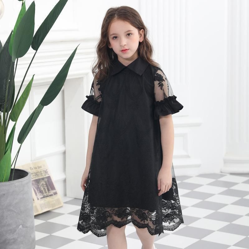 Arrugas mineral Desviación Vestidos para niños para niñas verano negro encaje princesa vestido niños  noche fiesta adolescente chica ropa