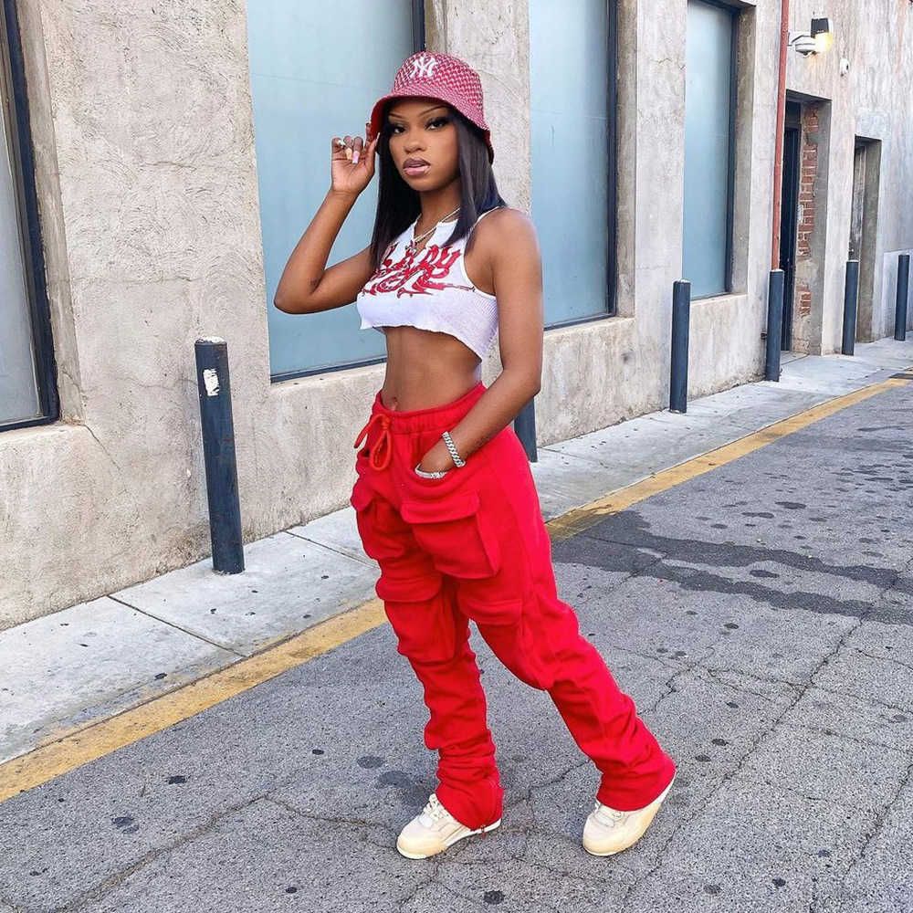 2021 Spring Red Stacked Sweatpants For 