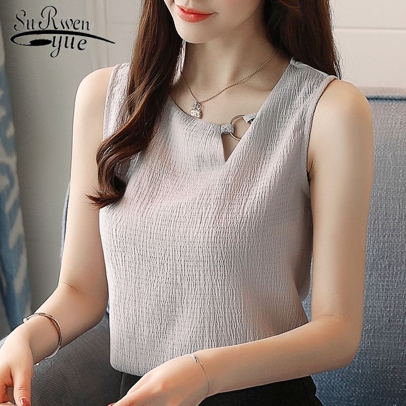 Compra Moda Femenina Blusas Gasa Mujer Blusa Camisa Sin Mangas Verano  Señoras Tops Blusas Sexy Gasa Blusa Mujer Camisa 0266 40 210305 Barato |  Entrega Rápida Y Calidad | Es.Dhgate