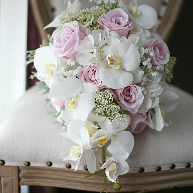 Flores de boda orquídea blanca broche ramo de lujo 2021 artificial seda  flor cristal novia novia