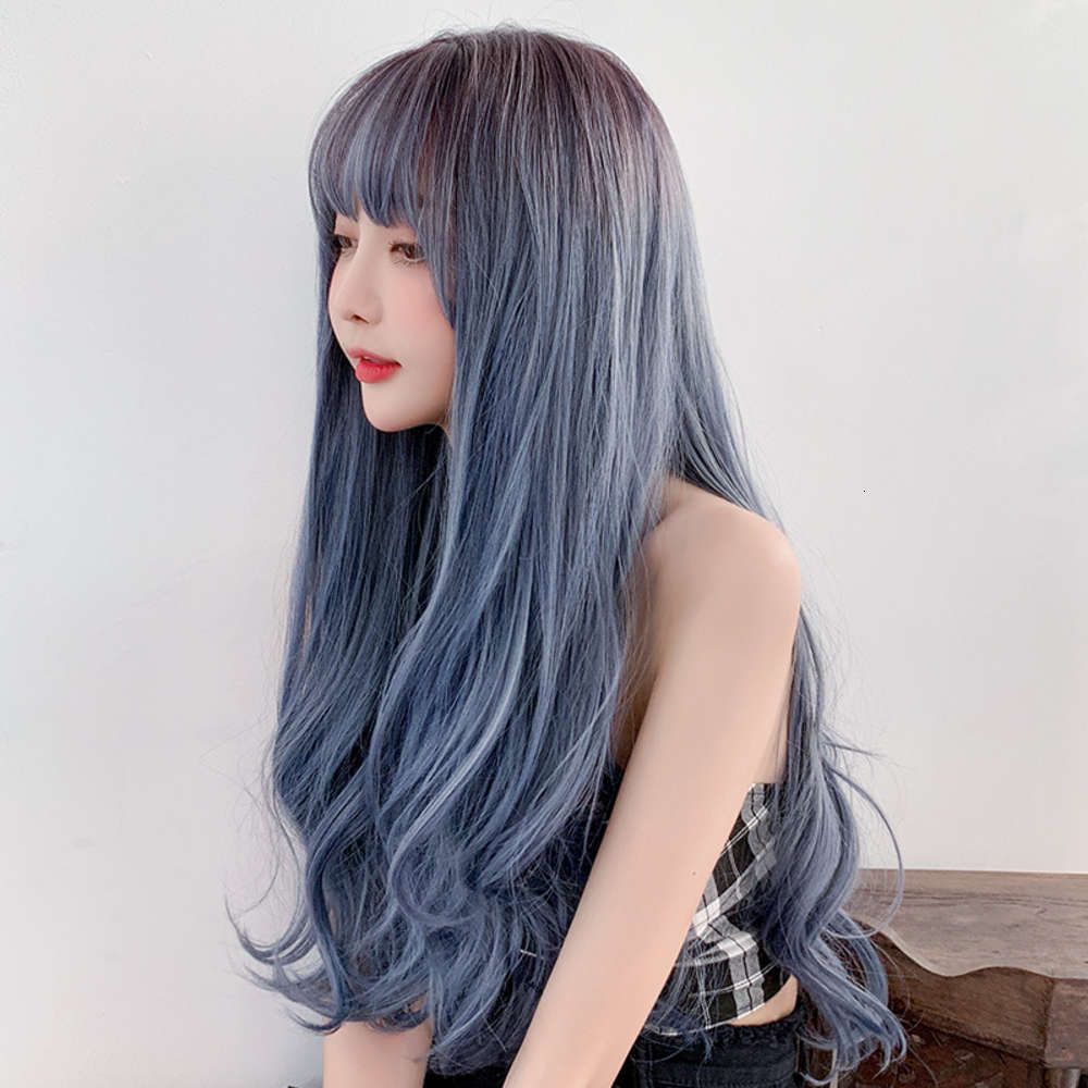 Wig long curly hair women's thin texture head cover fashion air bangs simulation big head leather hair cover women Wig long curly hair women's thin texture head cover fashion air bangs simulation big head leather hair cover women