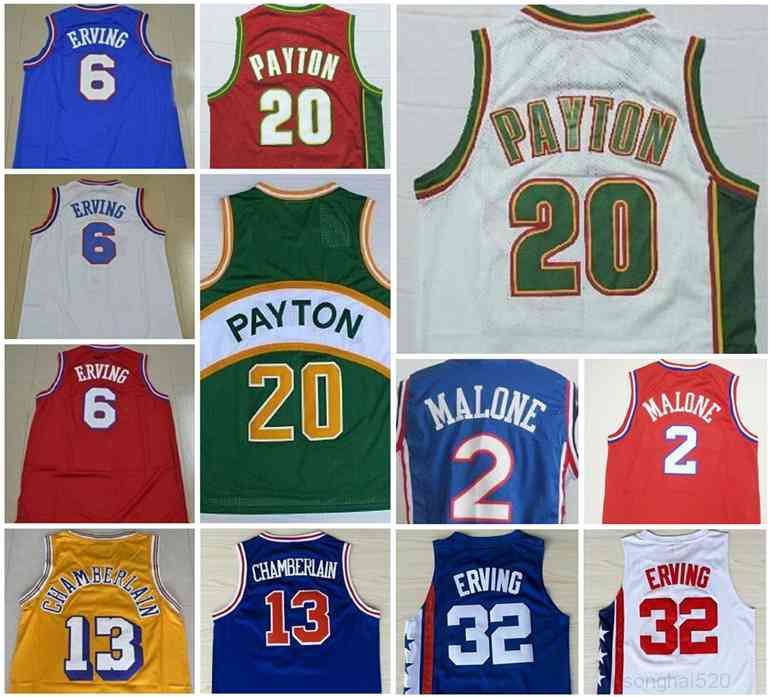Top Qualité Retro 2 Moses Malone 6 Julius erving Jersey Blue Rouge Blanc 32 13 Wilt ChamberLain Stitchled Basketball Maillots