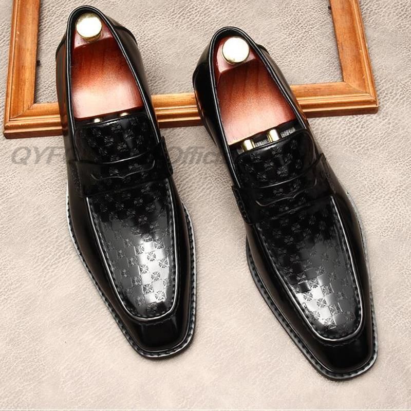 حذاء اللباس اليدوية الرجال الأزياء الزفاف الأزياء البروغ حقيقية جلدية مربع مربع الانزلاق على أكسفورد الأسود البني الأحذية الرسمية RA5S