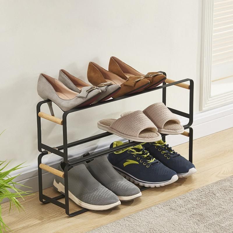 Ropa guardarropa de almacenamiento apilado zapatos de zapato con mango de madera organizador para sala