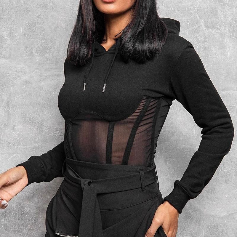 Compra Sudaderas Con Capucha Para Mujer Sudaderas Amplia Malla De Malla De  Malla Transparente Vea A Través Del Diseño Hueco Out Diseño Sudadera  Femenina Atrás Cremallera Linda Barato | Entrega Rápida Y