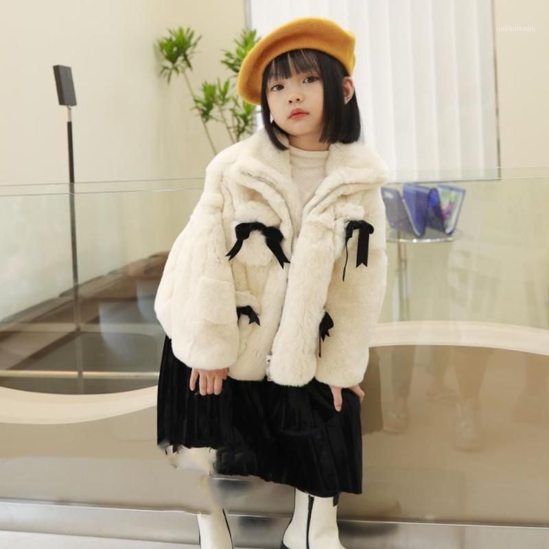 Jackets Children Red Fur Coat Winter Natural Rex Overcoat Bow