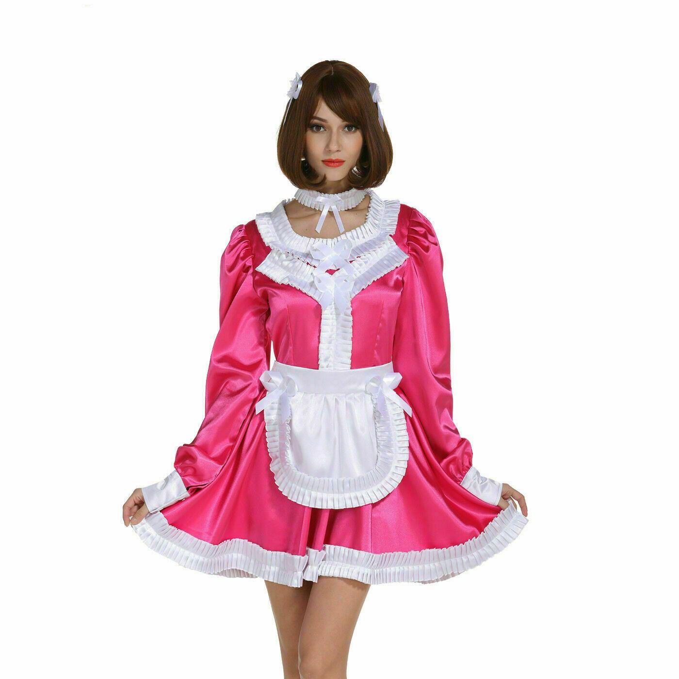Sissy Girl Maid Satin Dress Lockable Dress cosplay costume