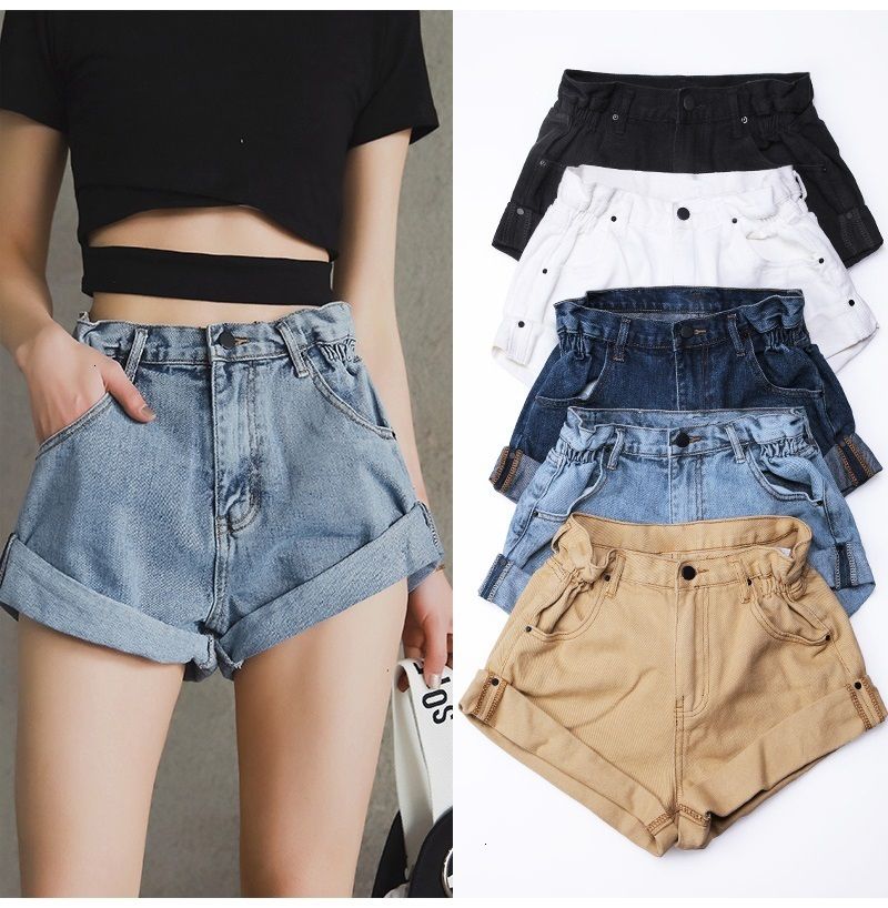 Compra 2021 Alto Nuevo Denim Shorts Mujeres Streetwear 5 Blanco Negro Azul  Amarillo Vintage Jeans Ancho Mujer Corta Femme G 85km Barato | Entrega  Rápida Y Calidad | Es.Dhgate