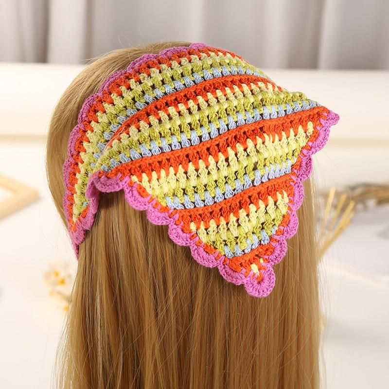Knitted Hair Kerchief Floral Crochet Bandana Tie Back Boho Head Wrap for Women
