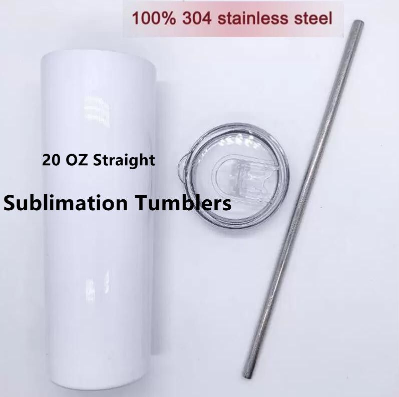 US STOCK STRAIGHT! 20oz Sublimation Tumblers With Straw 304 Stainless Steel Water Bottles Double Insulated Blank Outdoor Cups Mugs FY4275