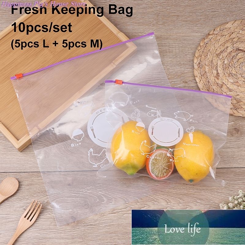 10pcs Reusable Fresh Zipper Bag For Food Plastic Bags Fruit