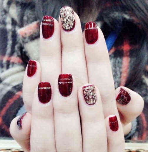 Short Wine Red Nail Art Short False With Golden Glitter Champagne Wedding Tip Full Nail Polish From Jerry02 2 13 Dhgate Com