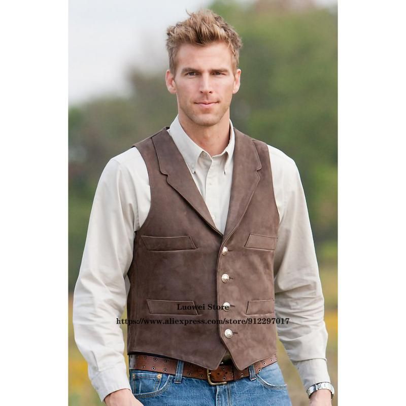 Compra Chalecos De Chalatos De Hombre Chaleco De Vaquero Marrón Chaqueta De  Estilo Vintage Chalecos De Negocios Clásicos De La Vendimia Chalecos Para  Bodas Groomsmen Casual Homme Gilet Barato | Entrega Rápida