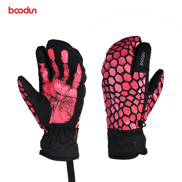 Rose red ski gloves