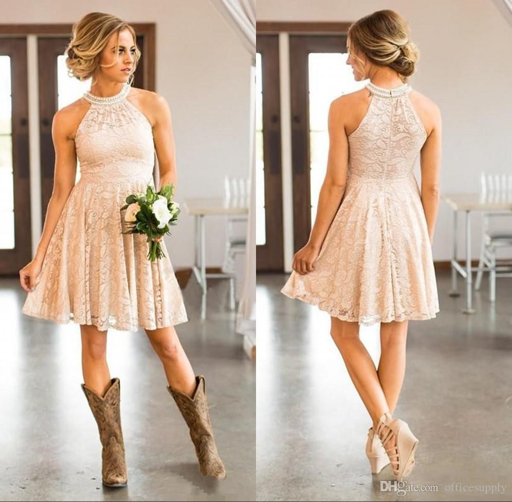 Compra 2021 Barato Corto Corto Cowgirls Vaqueras Damas De Honor Vestidos  Perlas Halter Cuello Rodilla Longitud Boho Beach Dama De Honor Vestido De Fiesta  Fiesta Barato | Entrega Rápida Y Calidad | Es.Dhgate