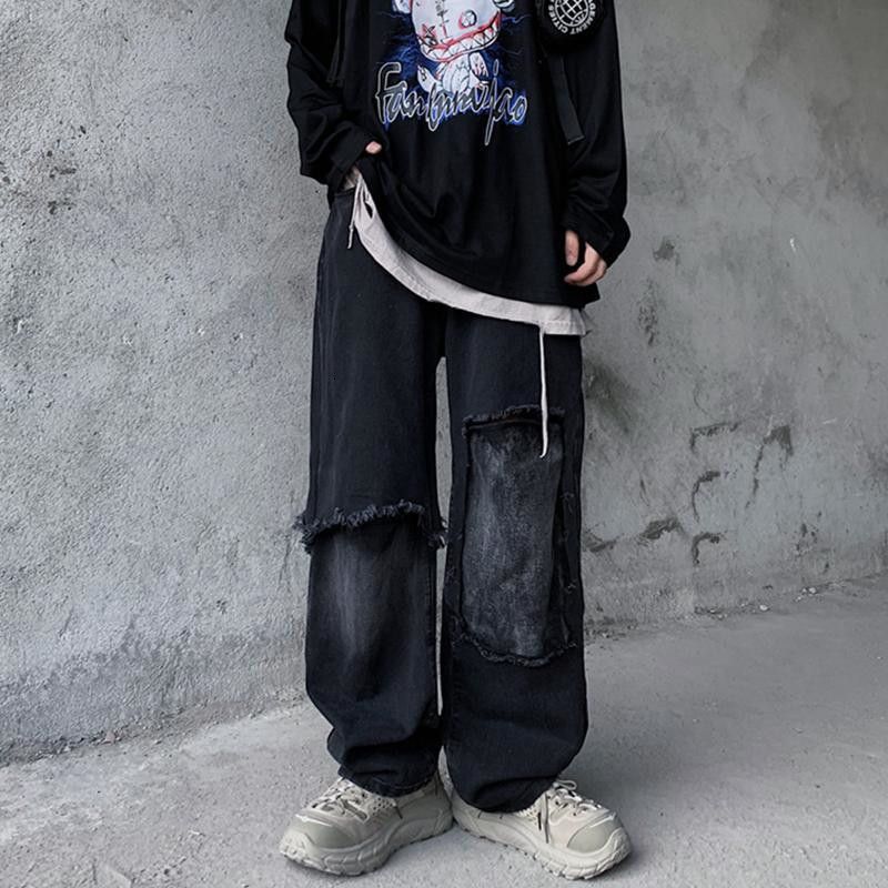 Compra 2021 Nuevos Hombres Negros Pantalones Moda Retro Jeans Baggy  Harajuku Verano High Street Casual Hip Hop Pant Streetwear Machos 6lk8  Barato | Entrega Rápida Y Calidad | Es.Dhgate