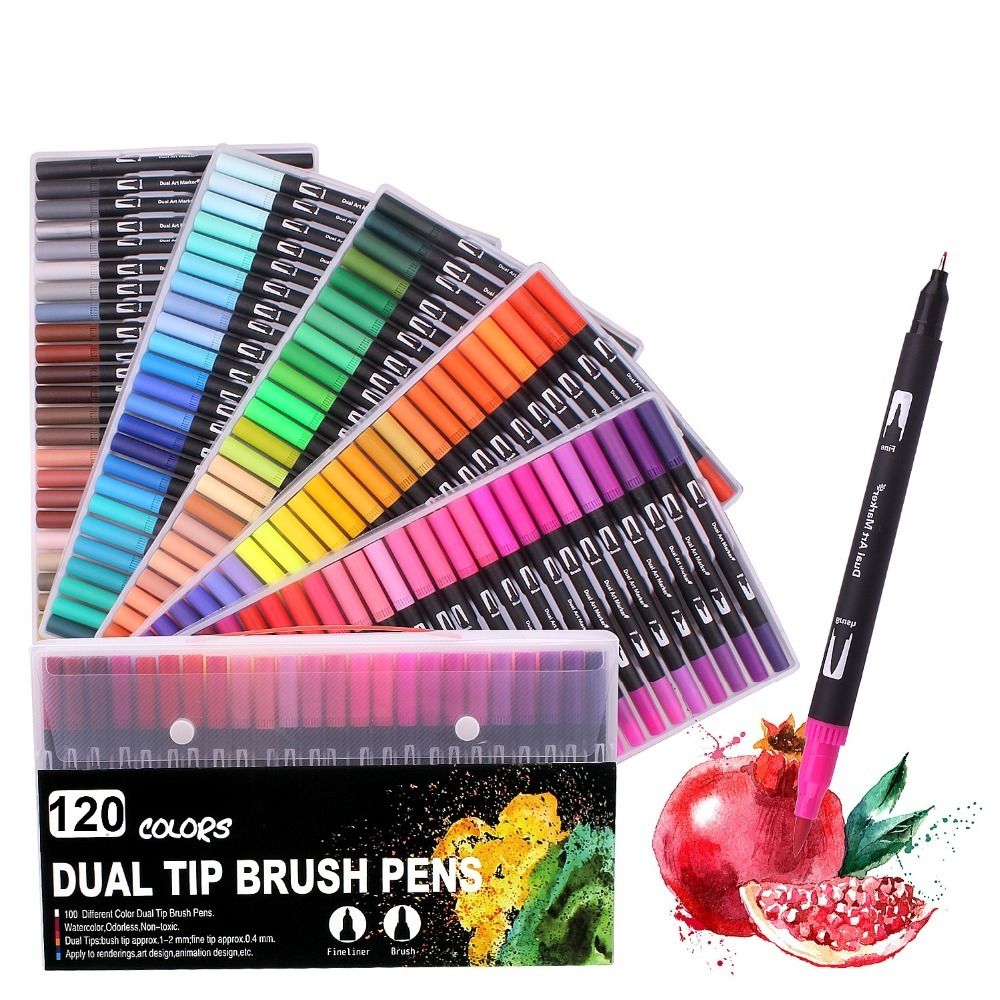  120 Colors Dual Tip Brush Pens, Fine Tip Brush