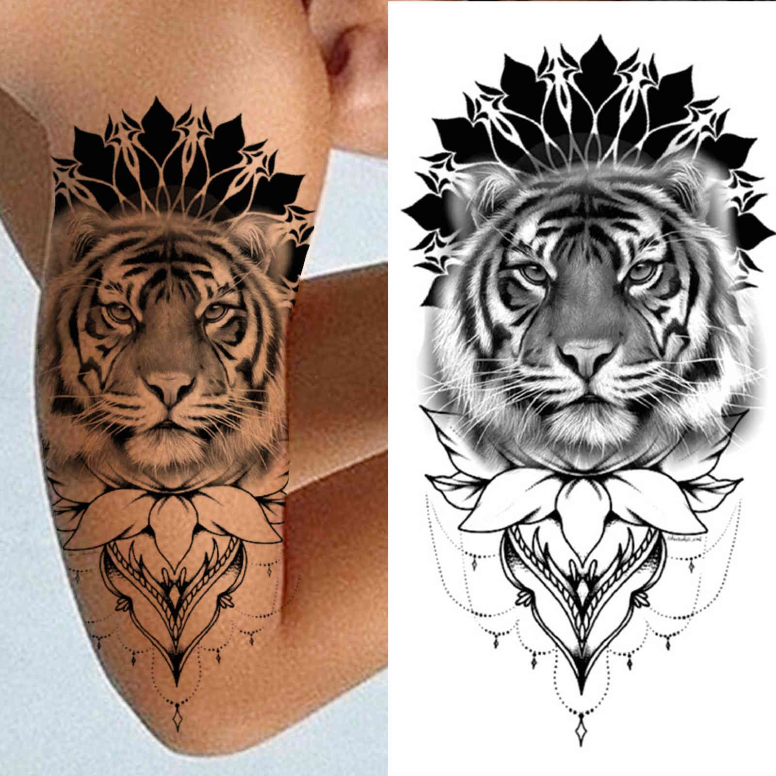 Tribal Tiger Diamond Temporary Tattoos For Women Men Cross Lion Skull Tattoo Sticker Black Wolf Fake Tribal Tiger Diamond Temporary Tattoos For Women Men Cross Lion Skull Tattoo Sticker Black Wolf Fake