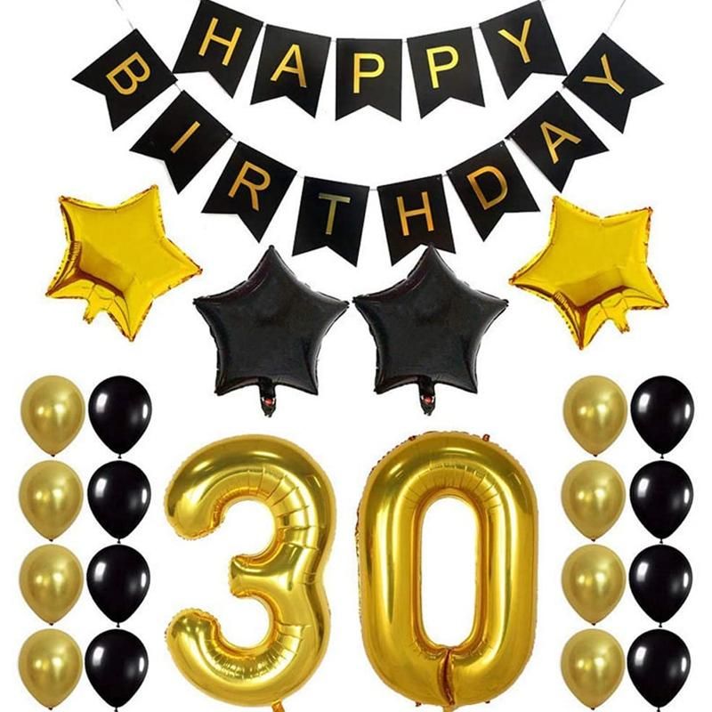 Reorganizar muy Asociación 30th Fiesta de cumpleaños Decoración Regalos para hombres Mujeres Feliz  Cumpleaños Black Banner Balloons Perfecto 30 años de edad Suministros de  fiesta