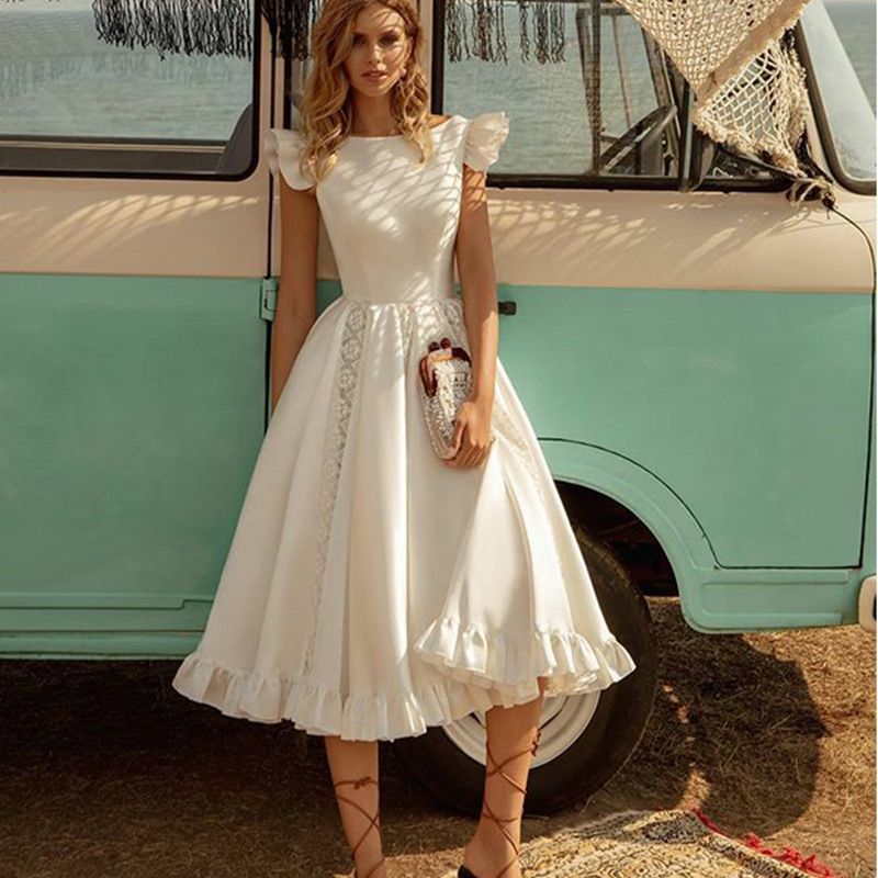 white calf length dress