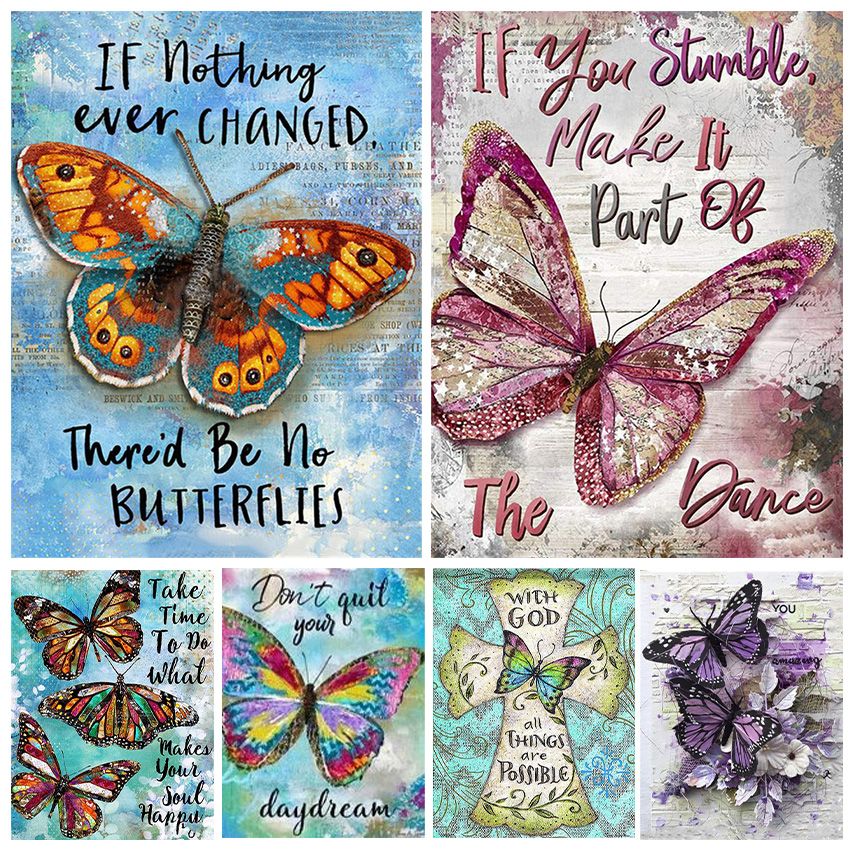 Crafts DIY Complete Diamond Painting Used for Home Wall Decoration Canvas . Butterfly Letter Diamond Painting Artwork Suitable for Adults and Children 5D Diamond Painting kit 