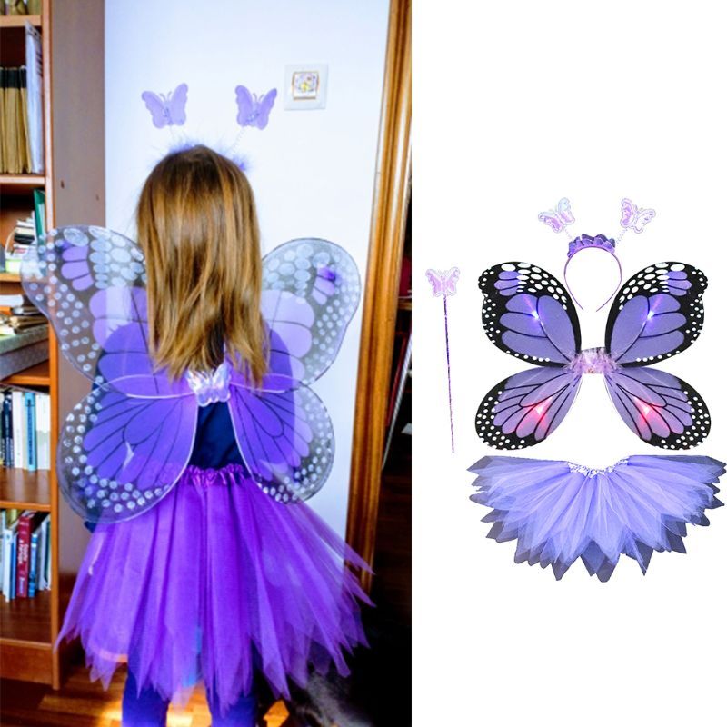 barrera Competidores lento Niños para adultos 4 unids Hada Disfraz Set LED Simulación Mariposa Alas Punto Tutu Falda Diadema barrera Competidores lento Niños para adultos 4 unids Hada Disfraz Set LED Simulación Mariposa Alas Punto Tutu Falda Diadema