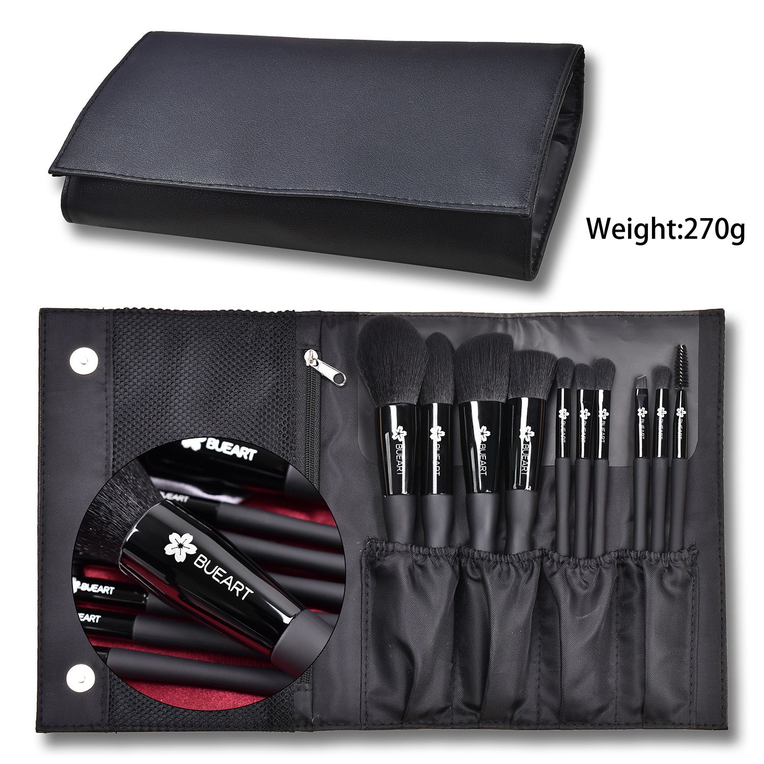 10 Pcs Black Makeup Tool with Bag