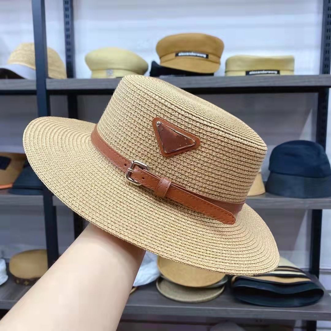 khaki straw hat brown belt