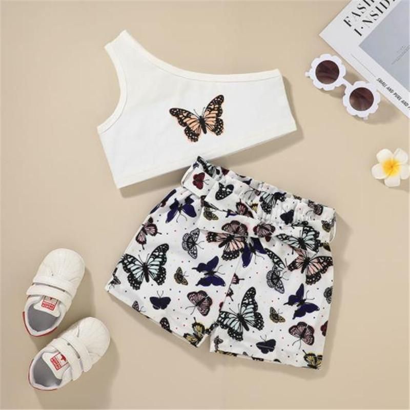 Conjuntos de ropa piezas Juego de juegos Summer Butterfly Imprimir Un hombro Sin