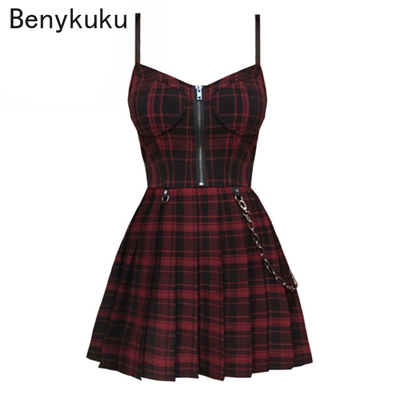Compra Chicas Góticas Sexy Sling Vestido Preppy Estilo Verano Rojo Negro  Plaid Plaid Mujeres Sin Mangas Mini Vestido Corto Gótico Punk Streetwear  Y0118 Barato | Entrega Rápida Y Calidad | Es.Dhgate