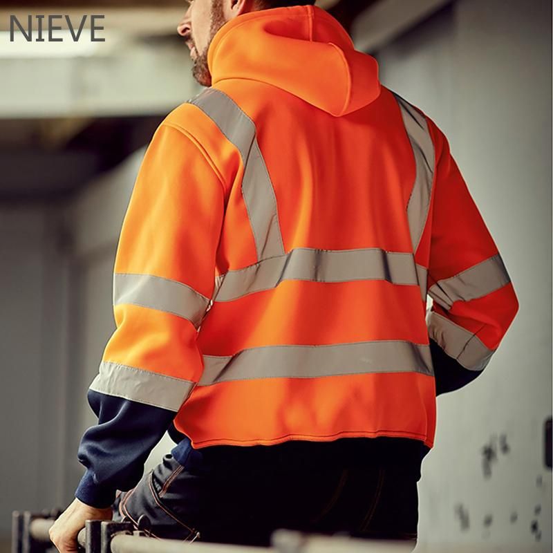 Chaquetas para hombres chaqueta fluorescente ropa de trabajo rayado  reflectante de ropa exterior con capucha ropa