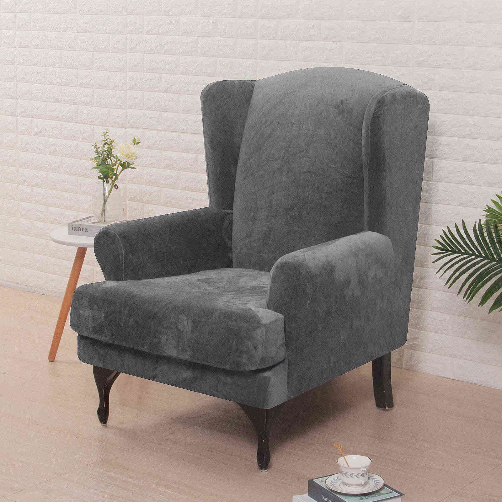 Dark Grey-Wing Chair Cover