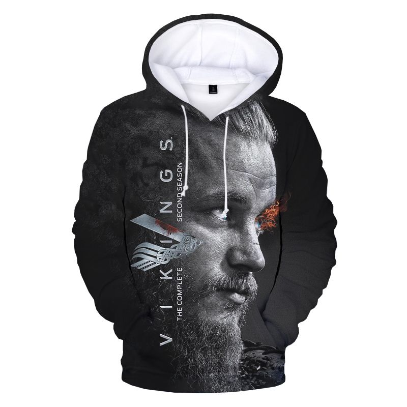 2021 Nuevos vikingos Ragnar Lothbrok Sudaderas con capucha 3D Sudadera redonda Cuello Moda Hombres /