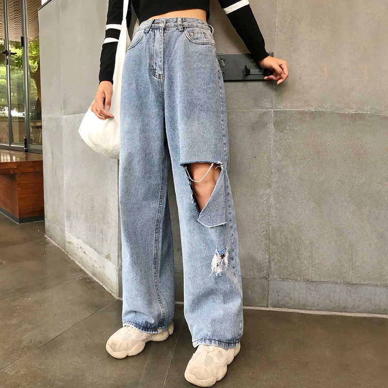 Compra Mujer Pantalones Vaqueros Alta Cintura Rape Jeans Tamaño Grande 2021  Ropa De Ropas De Pierna Ancha Tejido De Mezclilla Azul Streetwear Moda  Pantalones Sueltos De Moda Kz169 P0809 Barato | Entrega