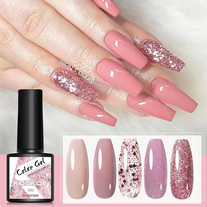 Nail Gel KOSKOE 8ml Rose Gold Glitter Polish Nude Color Semi Permanent Hybrid Soak Off UV Varnish Base Top Coat Nails Art Nail Gel KOSKOE 8ml Rose Gold Glitter Polish Nude Color Semi Permanent Hybrid Soak Off UV Varnish Base Top Coat Nails Art
