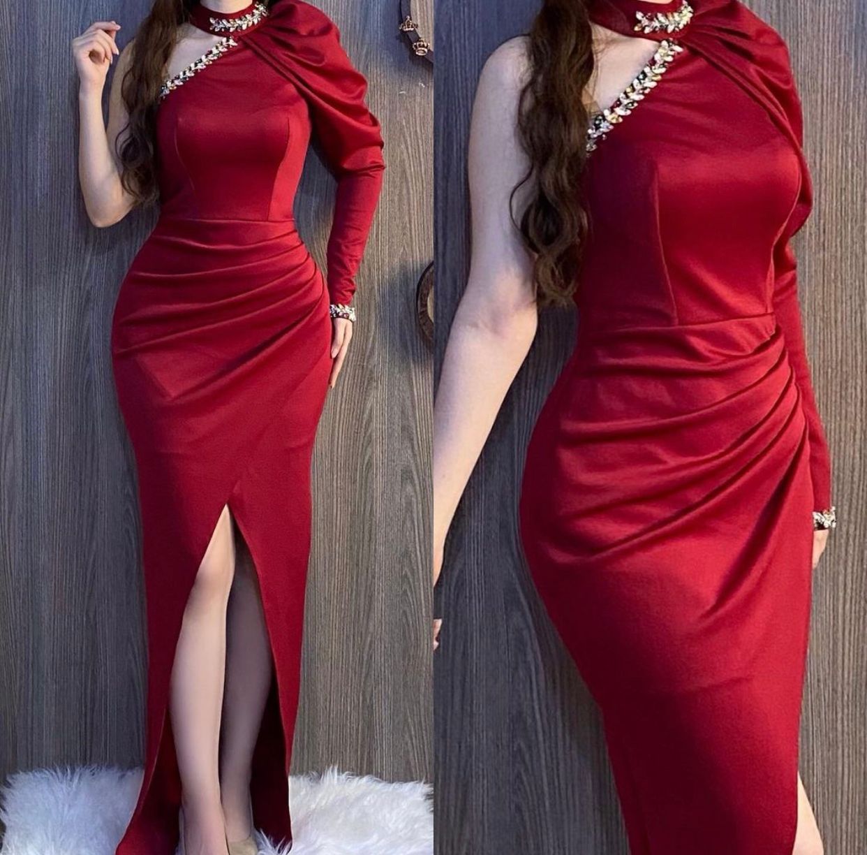 Elegantes vistos formales de la tarde Borgoña 2021 Dubai Vestidos fiesta vestido de fiesta de manga Elegantes vistos formales de la tarde Borgoña 2021 Dubai Vestidos fiesta vestido de fiesta de manga