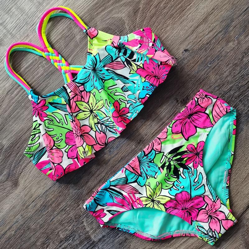 2021 5 18 Years Girl Swimsuit Tropical Plant&Flower Teenage Girl Bikini ...