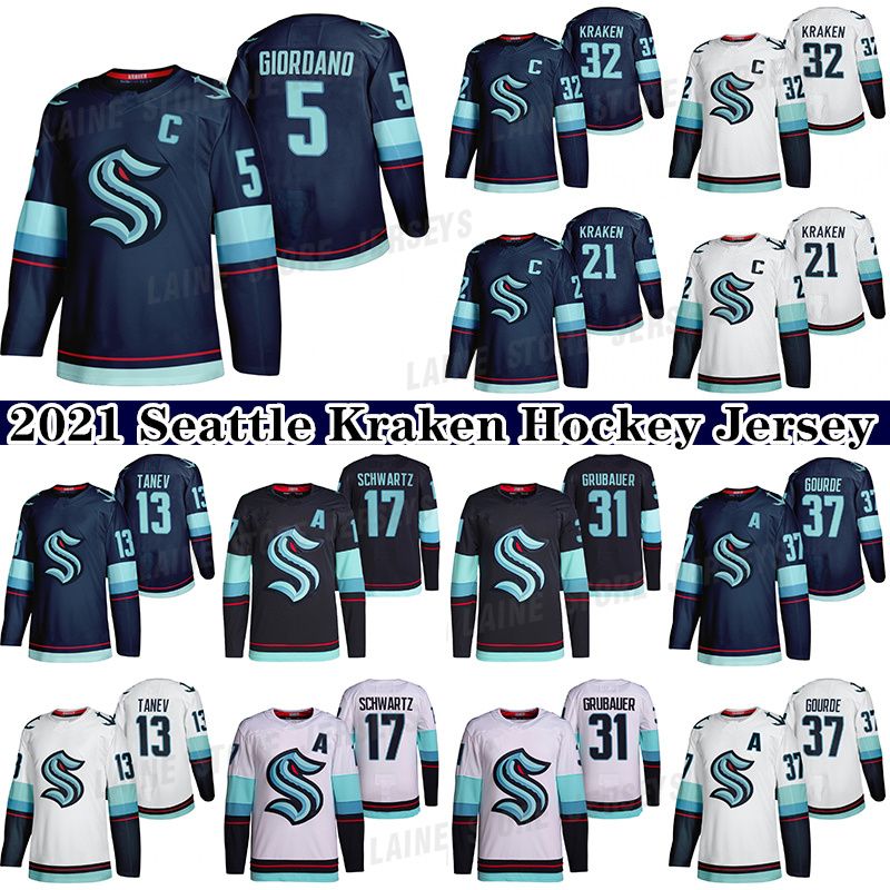 2021 Seattle Kraken Ice Hockey Jersey 5 Mark Giordano 31 Philipp Grubauer  37 Yanni Gourde 17 Jaden Schwartz 13 Brandon Tanev 7 Eberle Hockey Jerseys  From Laine, $54.72