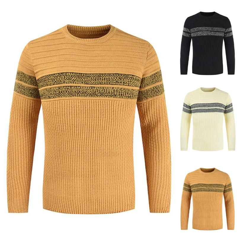 Autumn Winter Sweater Striped Men O-Neck Pullovers Knitted Long Sleeve Sweaters Knitwear 