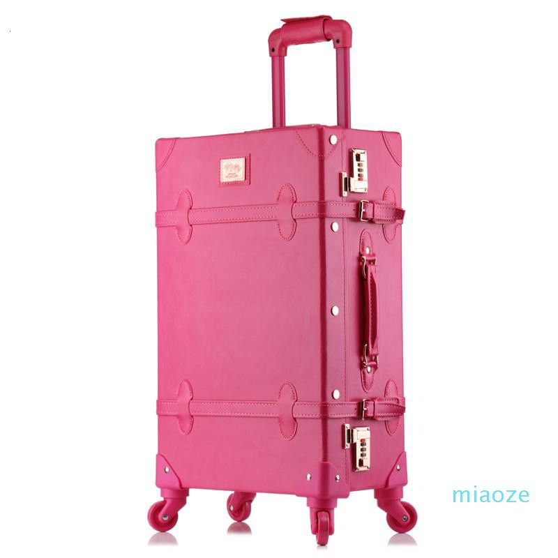 Compra Maletas 20/24/26 Pulgadas Maleta De Equipaje Enrollable En Ruedas PU  PU Cuero Pink Fashion Retro Trolley Cabina Con Ruedas Chicas Barato |  Entrega Rápida Y Calidad | Es.Dhgate