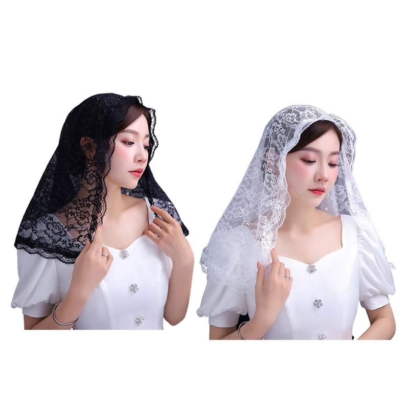 Velos nupciales Cabeza de encaje floral que cubre la masa latina Mantilla Bufanda corta para las Velos nupciales Cabeza de encaje floral que cubre la masa latina Mantilla Bufanda corta para las