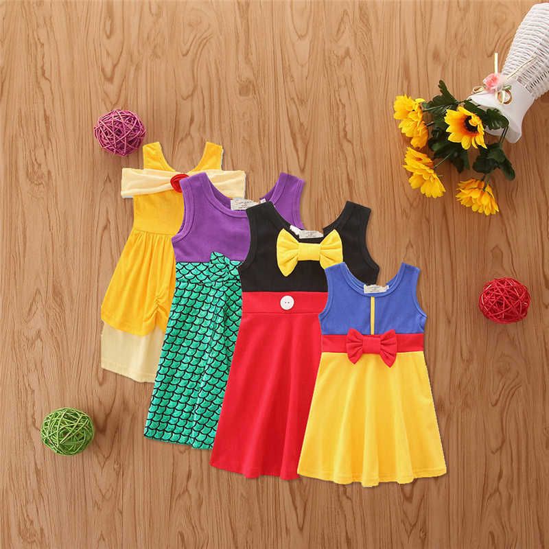 Meninas princesa vestidos meninas sereid arcos vestido retalhos color cor verão uma peça saias para crianças festa roupas roupas gg12603